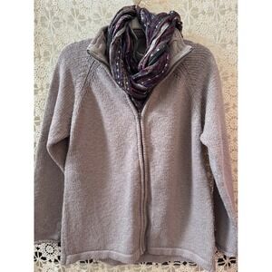 Classic Cozy Knit Zip Up Cardigan Sweater Beige Cotton‎ Women's Sz M